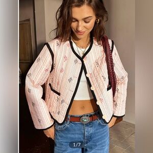 Commense Pink Patterned Jacket with Black Edges